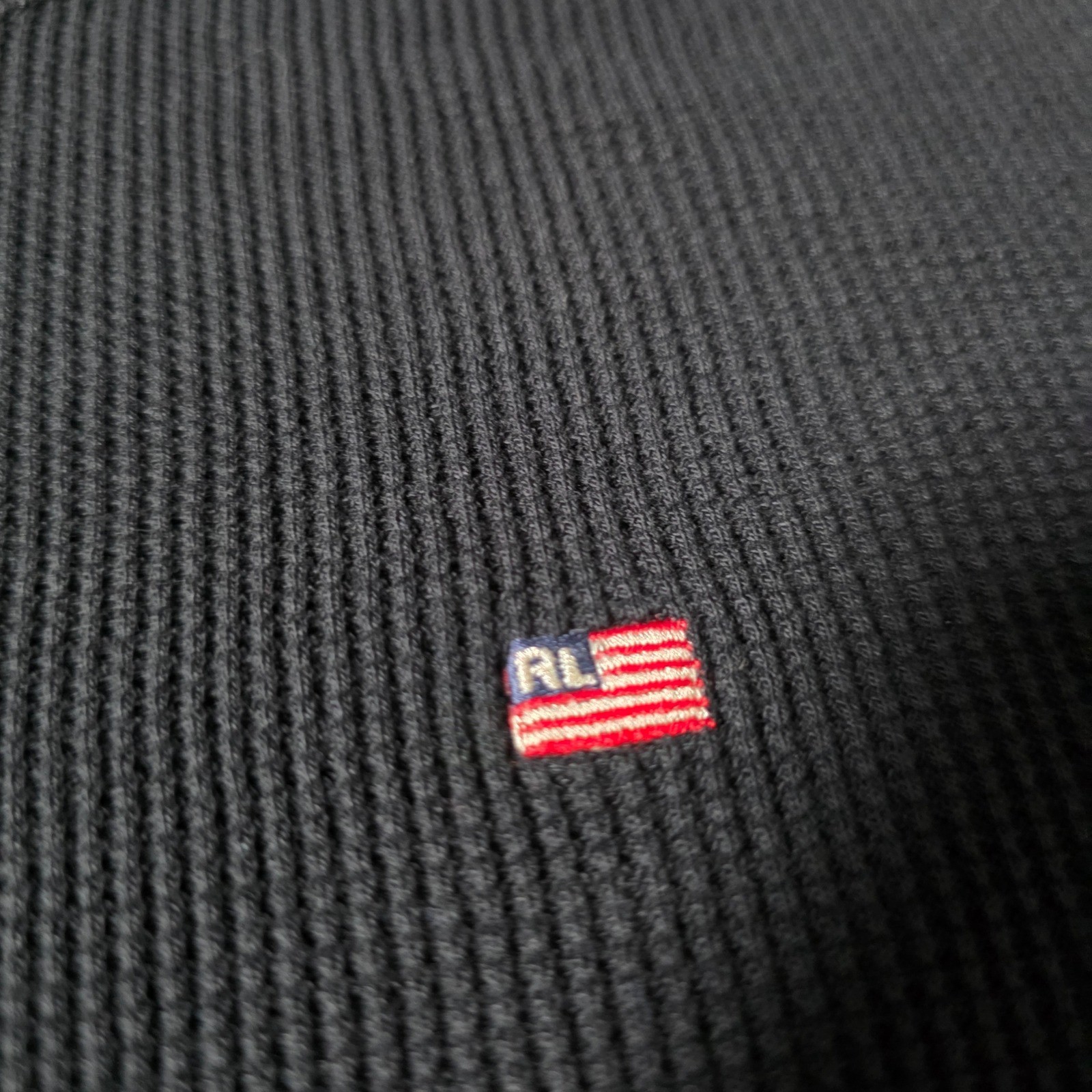 Polo Jeans Co Ralph Lauren Mens XL Thermal Shirt Black Waffle Knit Flag Logo gallery