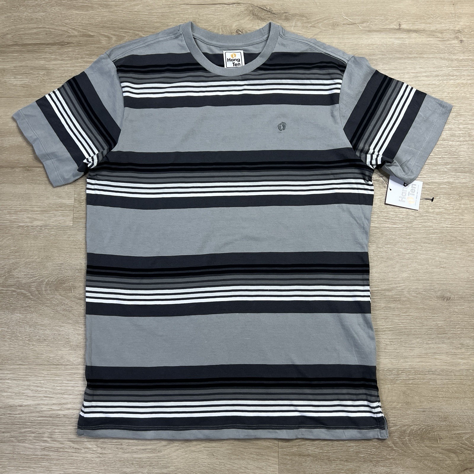 Hang Ten Striped Pocket Tshirt Short Sleeve Black Gray White Mens Size Small NWT