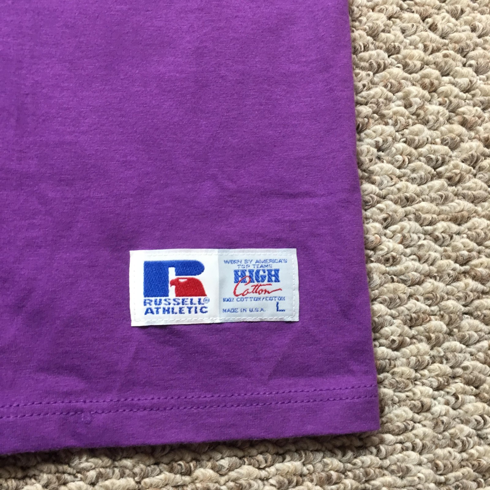 Vintage Russell Athletic Shirt Mens Large Purple Pocket High Cotton Tee USA NOS gallery
