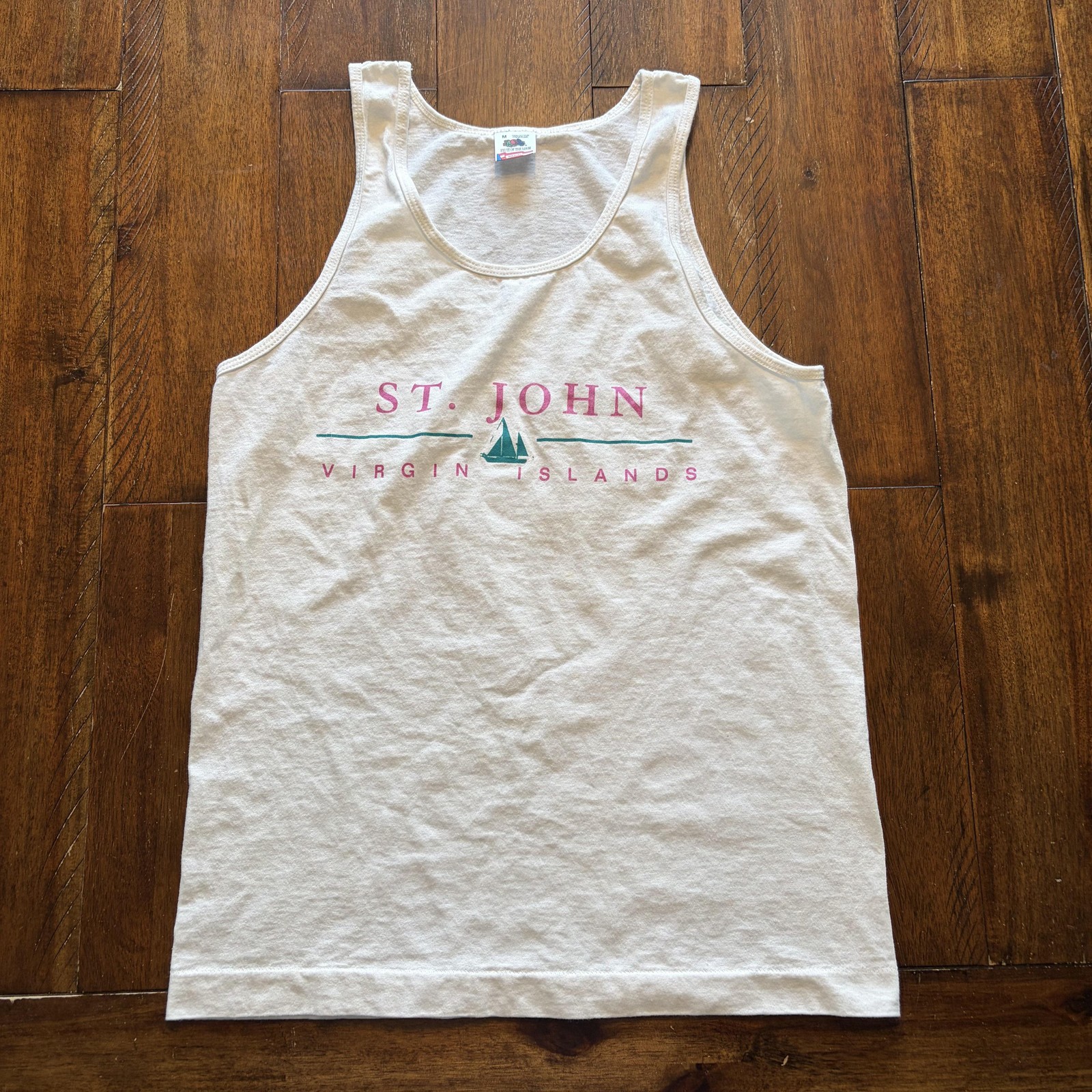 St John Virgin Islands Shirt Mens Medium White Tank Top Fruit Of The Loom Tee gallery