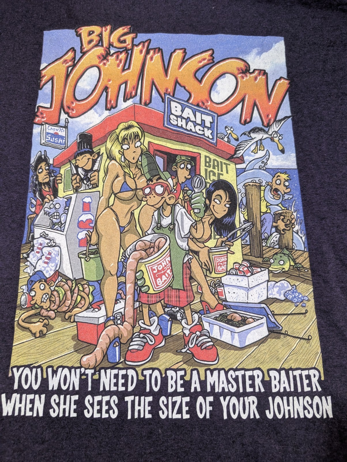 Big Johnson Master Baiter T Shirt Full Size XL Purple Heather Heavy Weight Cotto gallery
