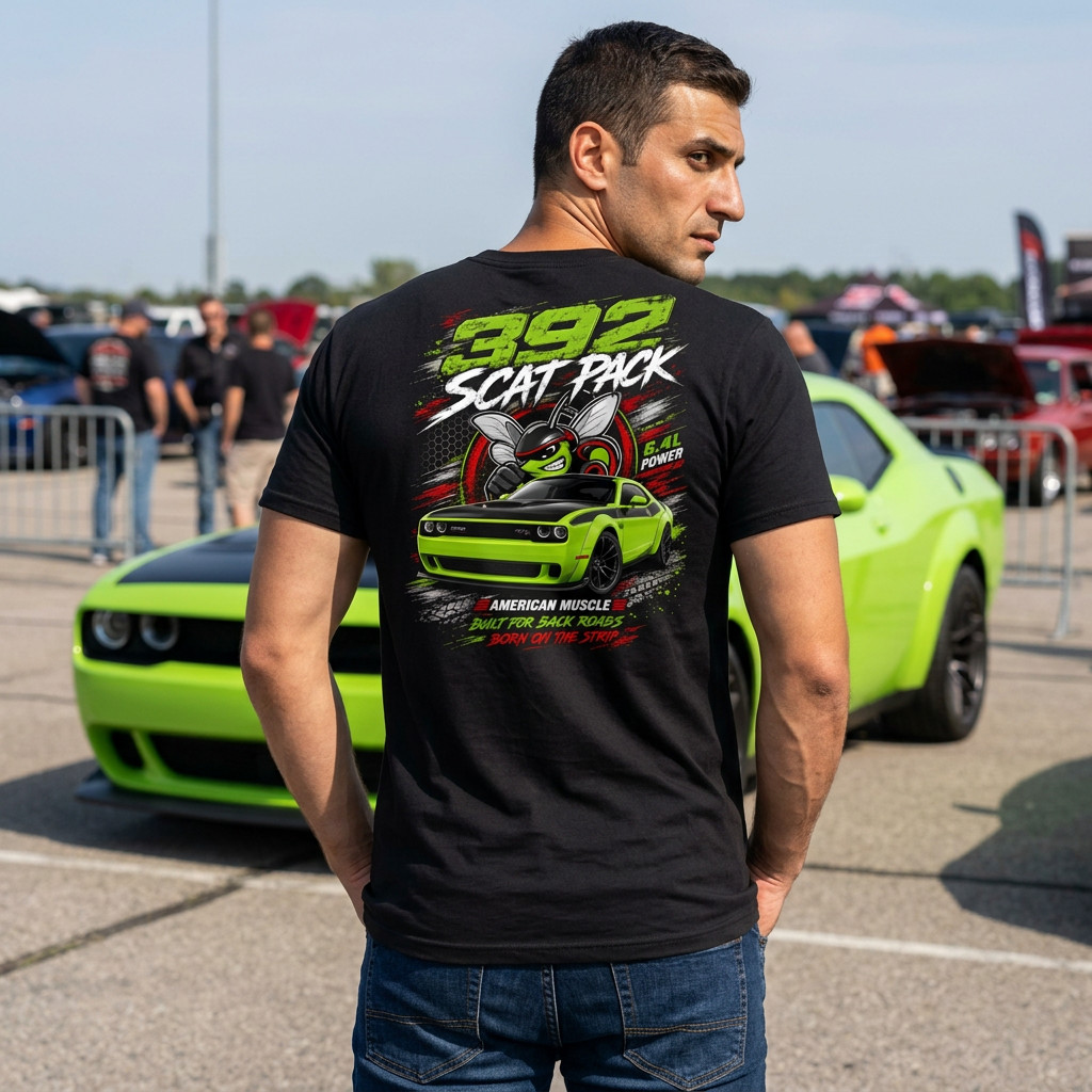 392 Scat Pack Challenger | American Muscle Car | Sublime Green Widebody T-Shirt gallery