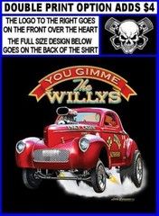 FAMOUS VINTAGE BIG JOHN MAZMANIAN WILLYS GASSER DRAG RACE SKULL CAR T-SHIRT AB6
