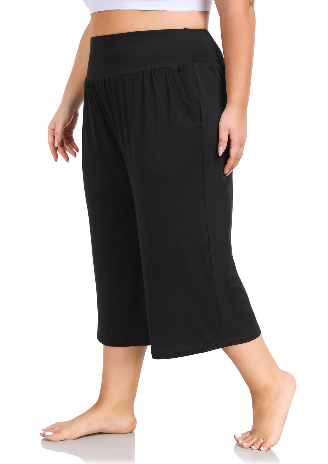 Women's Plus Size Wide Leg Capris High Waist Yoga Pants Casual Loose Lounge P... gallery