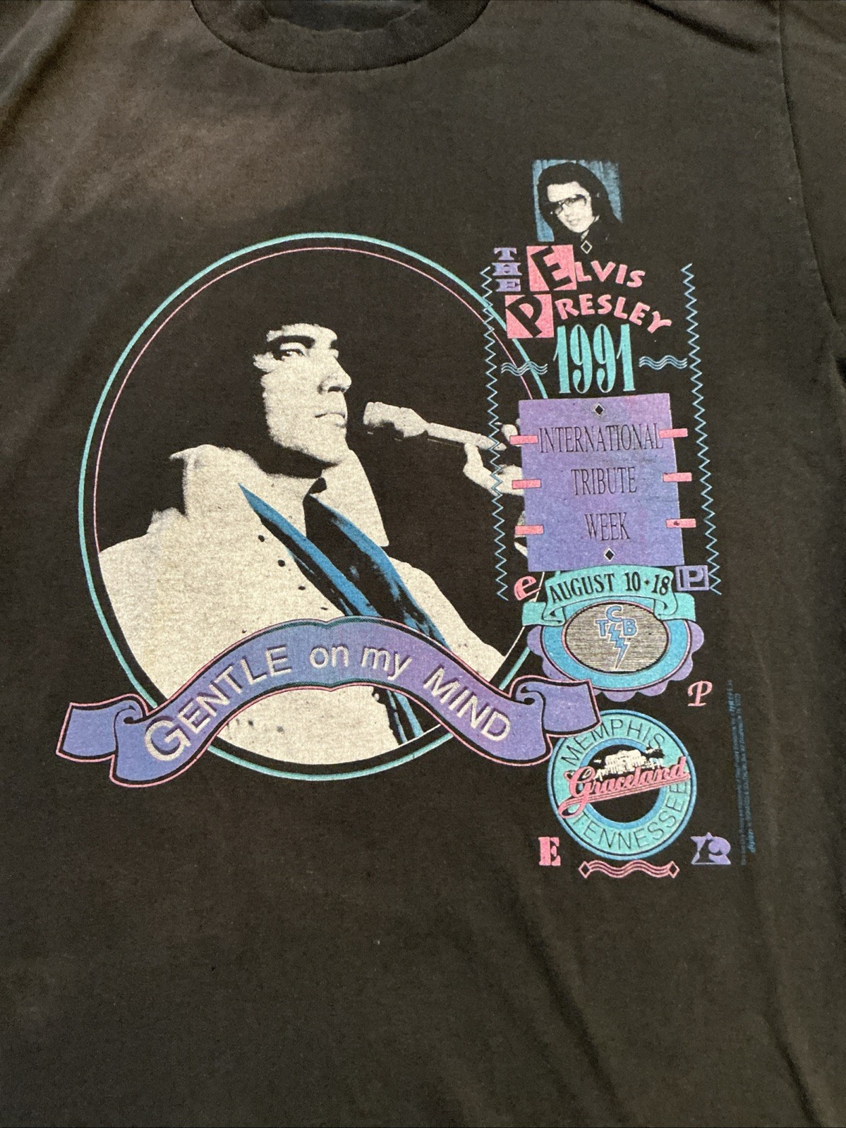 Elvis Presley Shirt Mens L Black Teejays 1991 Gentle on My Minds Graceland gallery