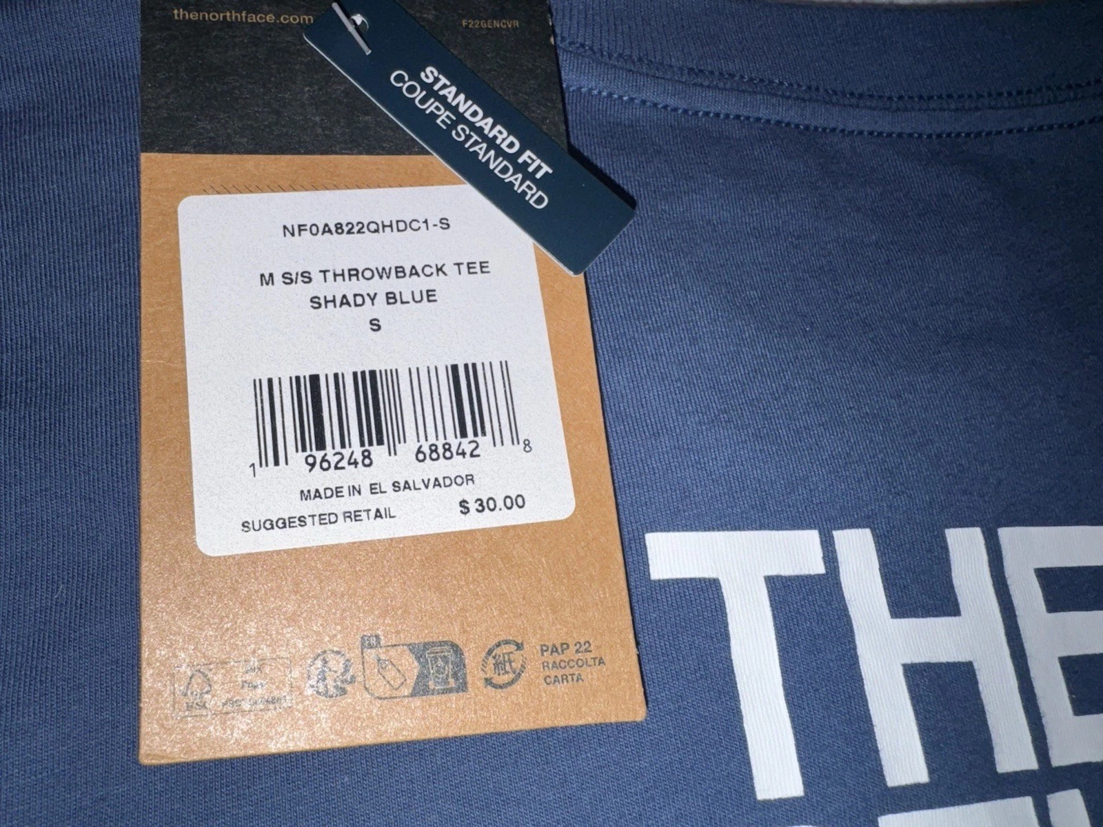 NWT $30 The North Face Half Dome Throwback Tee T-Shirt Shady Blue Men's S Small gallery