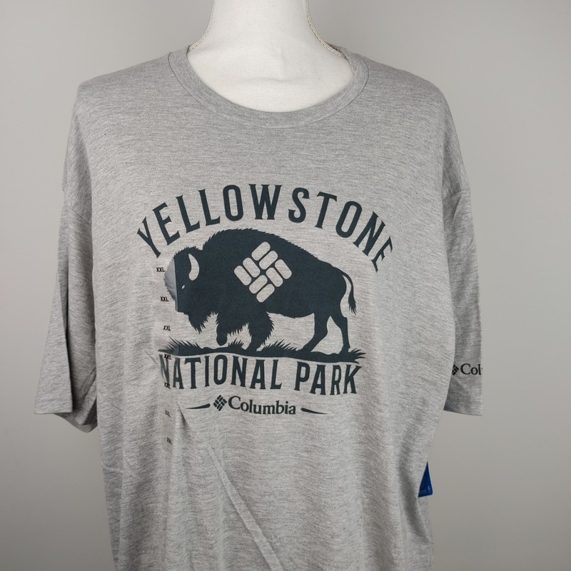 Columbia Men’s Graphic XXL Top Short Sleeve Shirt T-Shirt Gray Yellowstone NP