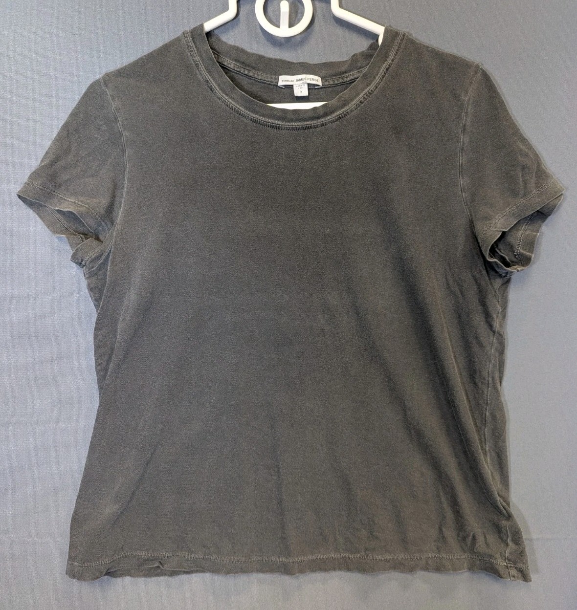 James Perse Standard Crew Neck Shirt/Blouse Grey Cotton Made in USA Size 3 gallery