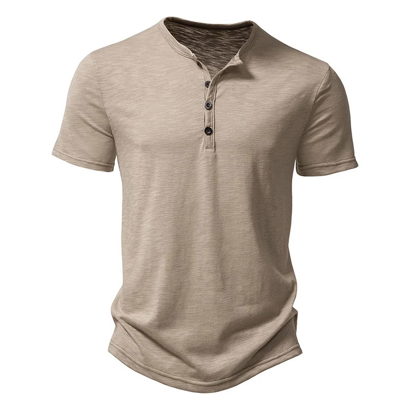Henley Collar Summer Men Casual Solid Color Short Sleeve T Shirt for Men Polo. gallery