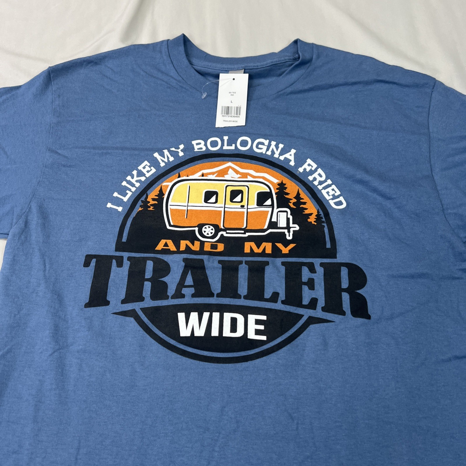 Gildan Tee Mens Large Blue Trailer Redneck Funny Camping Outdoor NWT gallery