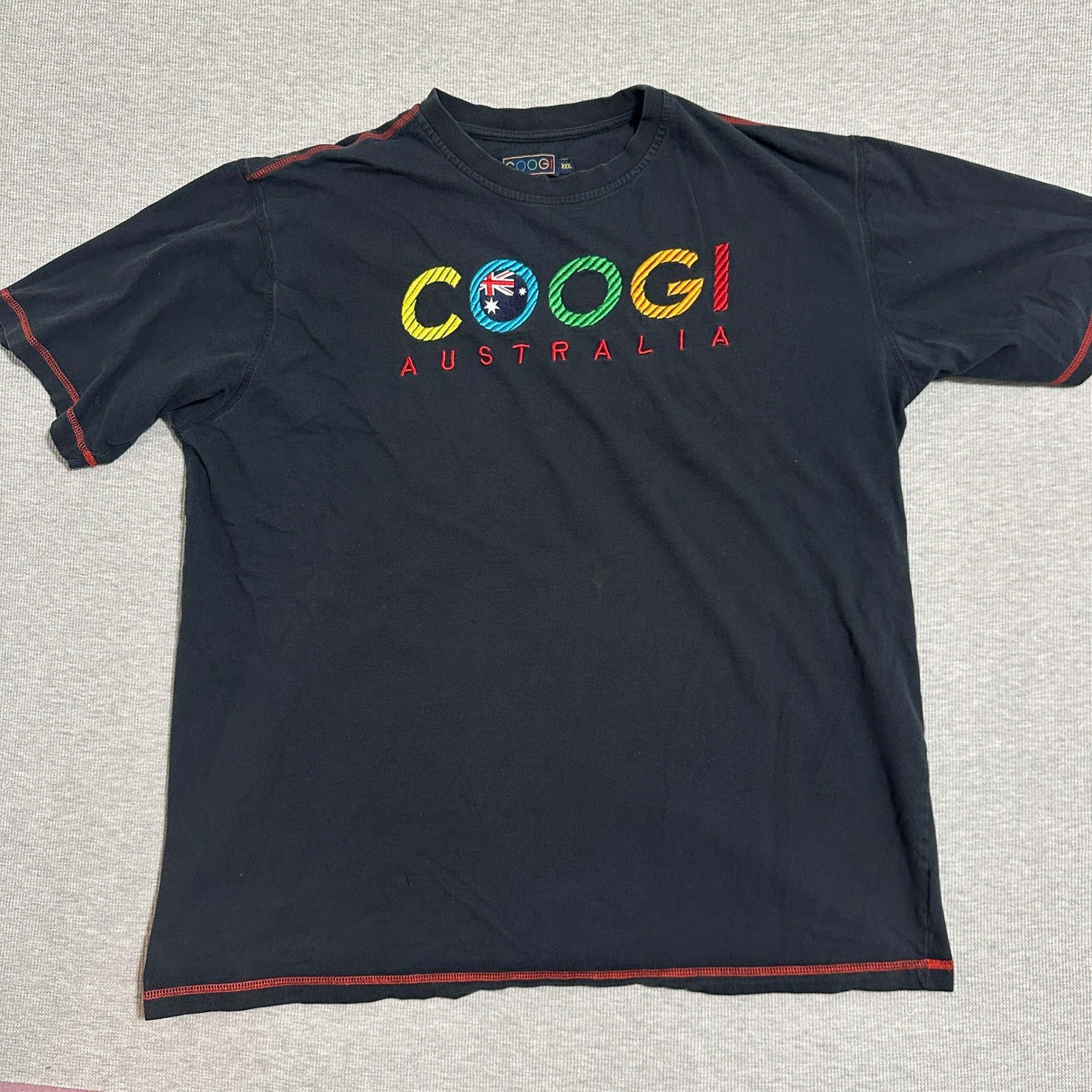 Y2K Coogi Australia Embroidered Multicolor Logo Contrast Stitch Tee Black 3XL gallery