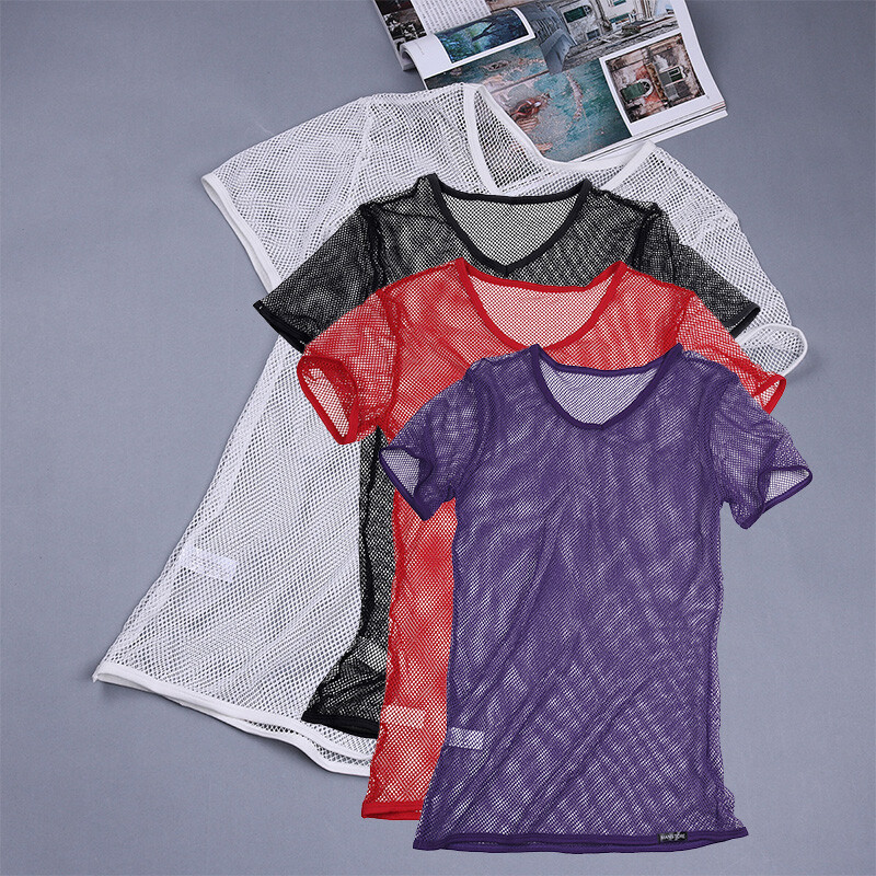 Mens T-Shirt Bodybuilding Clubwear Night Club Tops Sexy Vest Hollow Out Blouse gallery