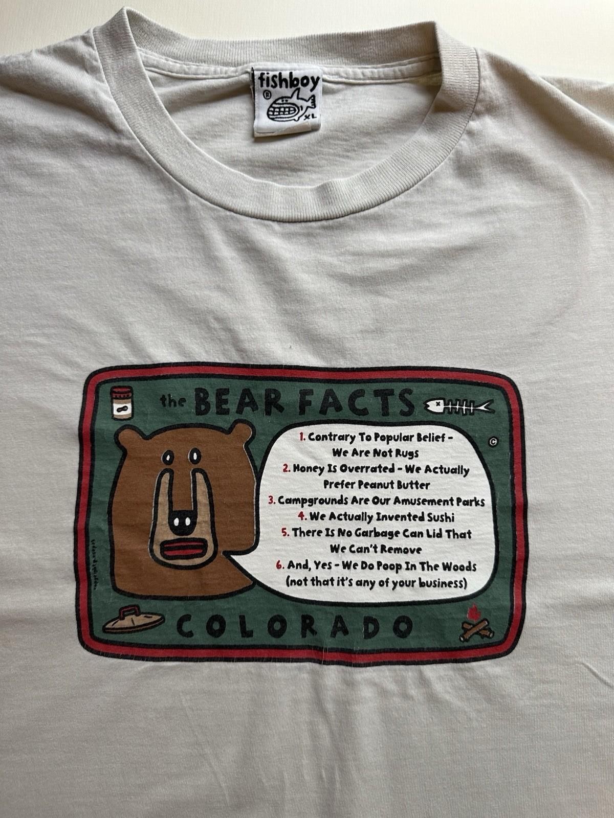 Vintage 1980s 90s Funny Bear Facts Shirt XL Colorado Fishboy gallery