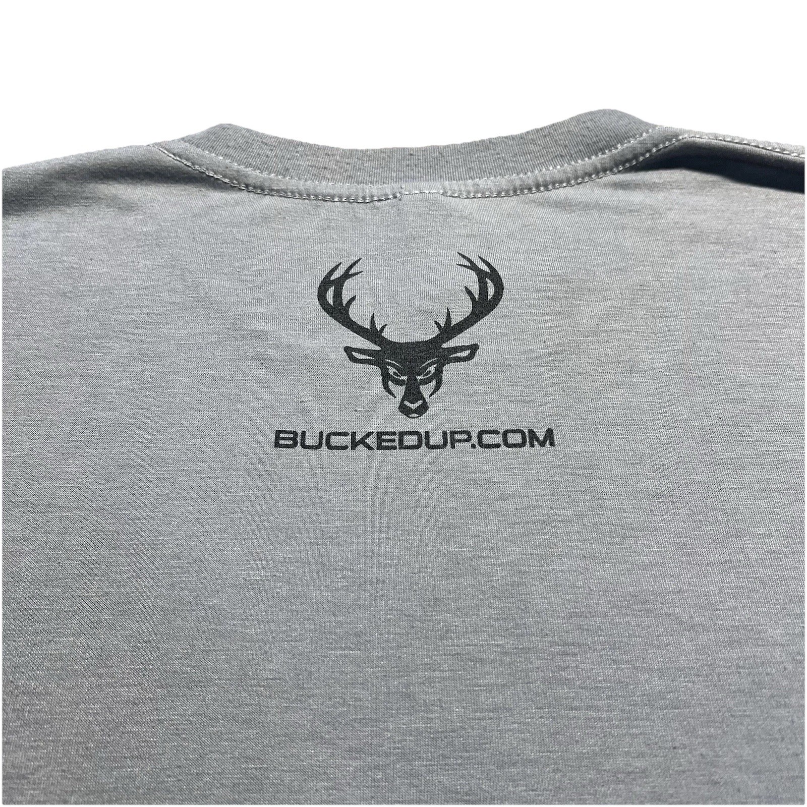 Bucked Up Deer Logo Graphic T Shirt Mens L Gray Gym Hunting Flag gallery