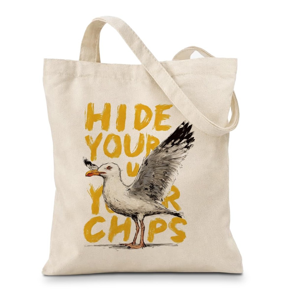 Beach Tote Bag, Seagull Graphic Canvas Tote, Coastal Vacation Shoulder Bag, R…