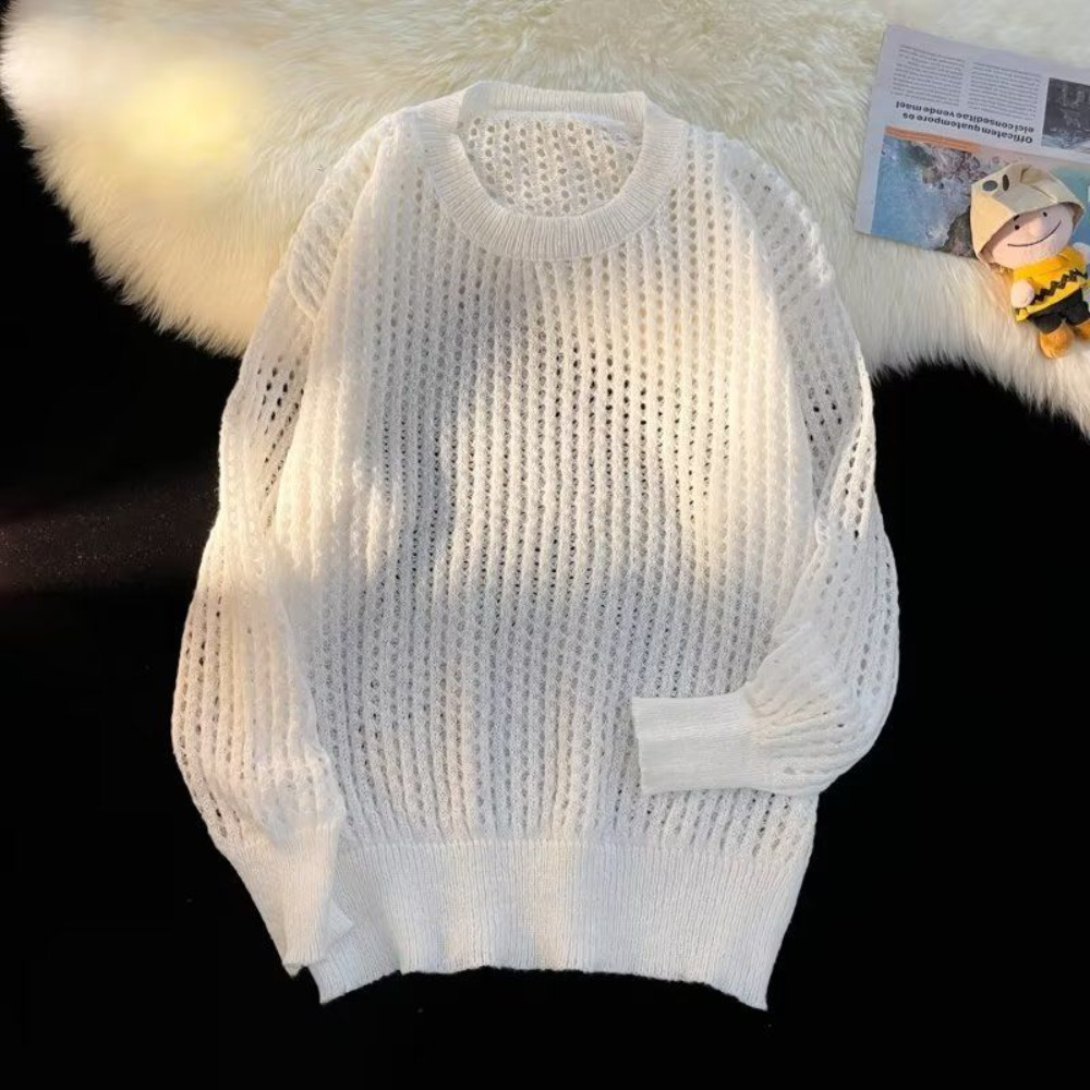 Men Fishnet Tops Shirts Hollow Out T-shirts Thin Net Mesh Blouse Sheer Retro Top gallery