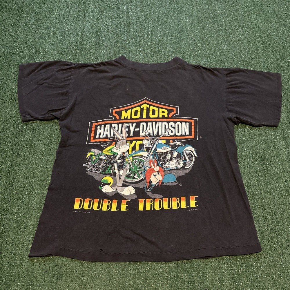 VTG 1993 Official Harley Davidson Double Trouble Warner Bros T Shirt Fun Wear L