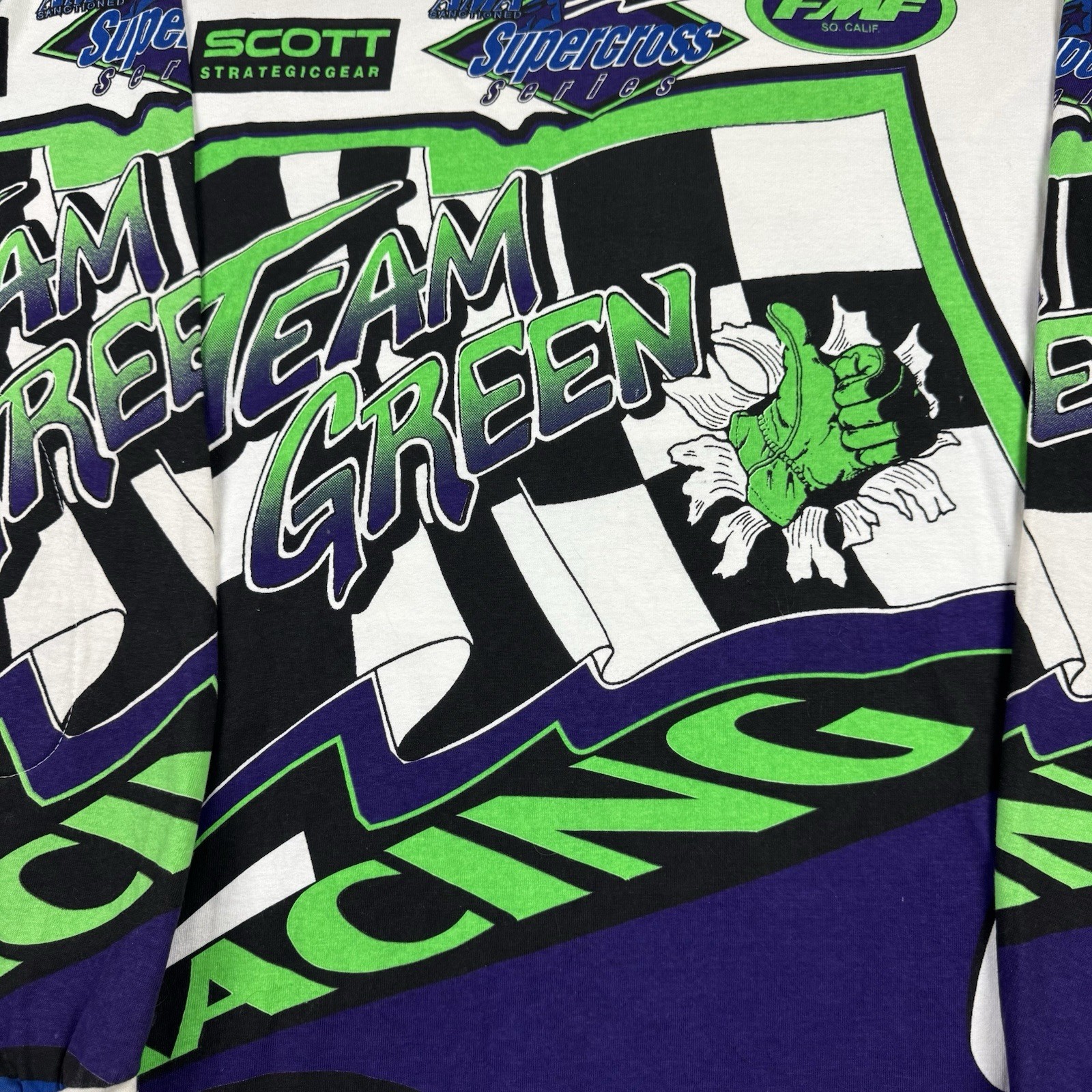 Vintage 90s Team Green Supercross Motorcycle AOP Racing Jersey Shirt Size XL gallery