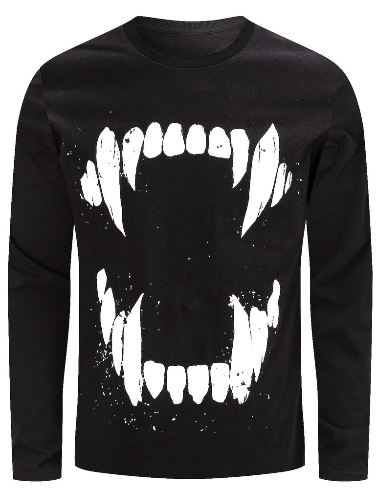 Vampire Shirt Mens Vampire Teeth Halloween Fancy Dress Cotton Light Up TShirts,…