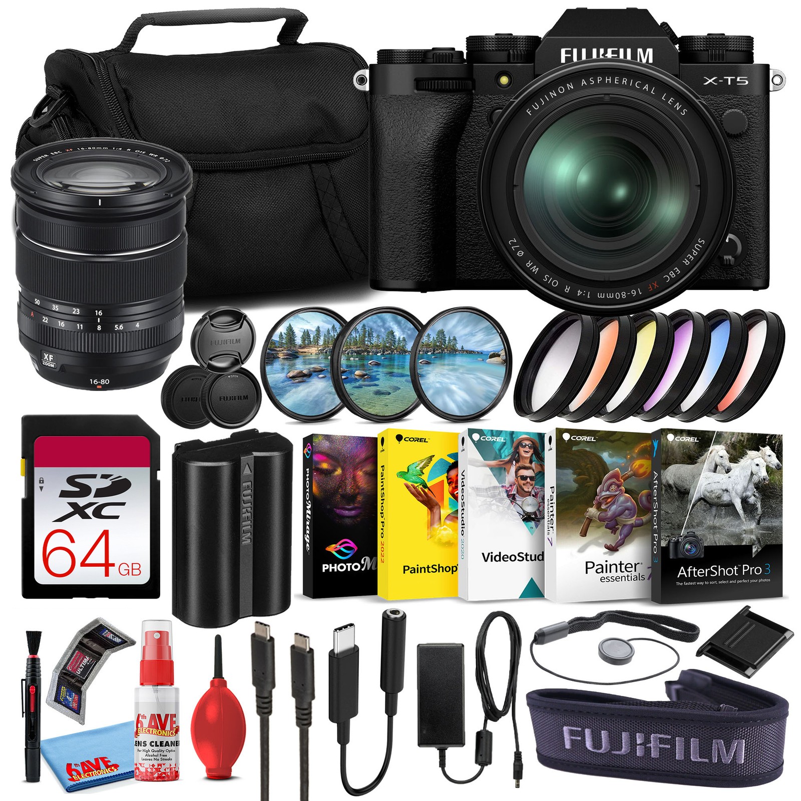Fujifilm X-T5 Mirrorless Camera with 16-80mm Lens (Black) Sony 64GB Card Bundle