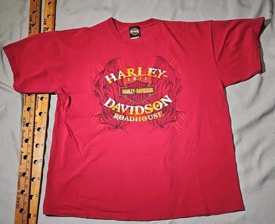 Harley Davidson Shirt Mens XL Red Roadhouse Graphic Print Motorcycle Biker Tee