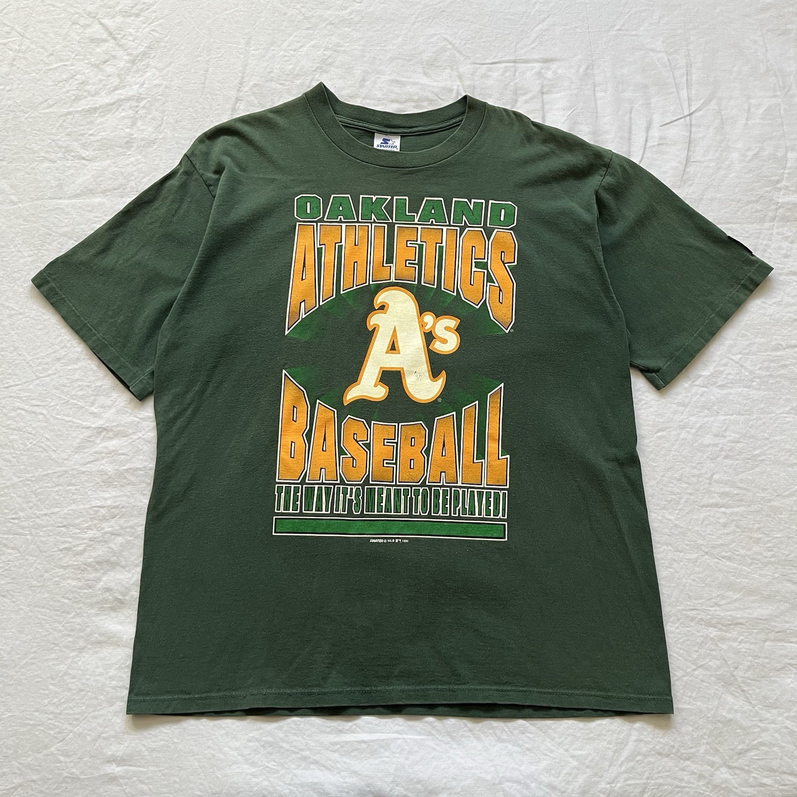 Vintage 90s Oakland Athletics Starter Tshirt Green Size XL MLB Made In USA gallery