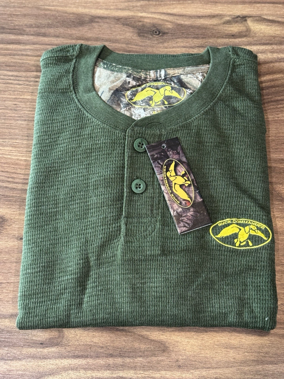 Duck Commander Shirt XL Mens Medium Henley Waffle Knit Casual Green