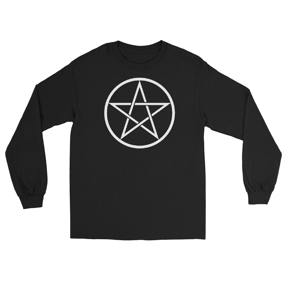 White Goth Wiccan Woven Pentagram Long Sleeve Shirt Witchcraft Spell