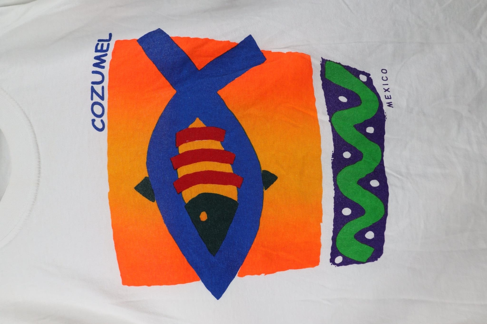 Vintage 90s Y2K Streetwear Mens Large Abstract Art Fish Cozumel Mexico T-Shirt gallery