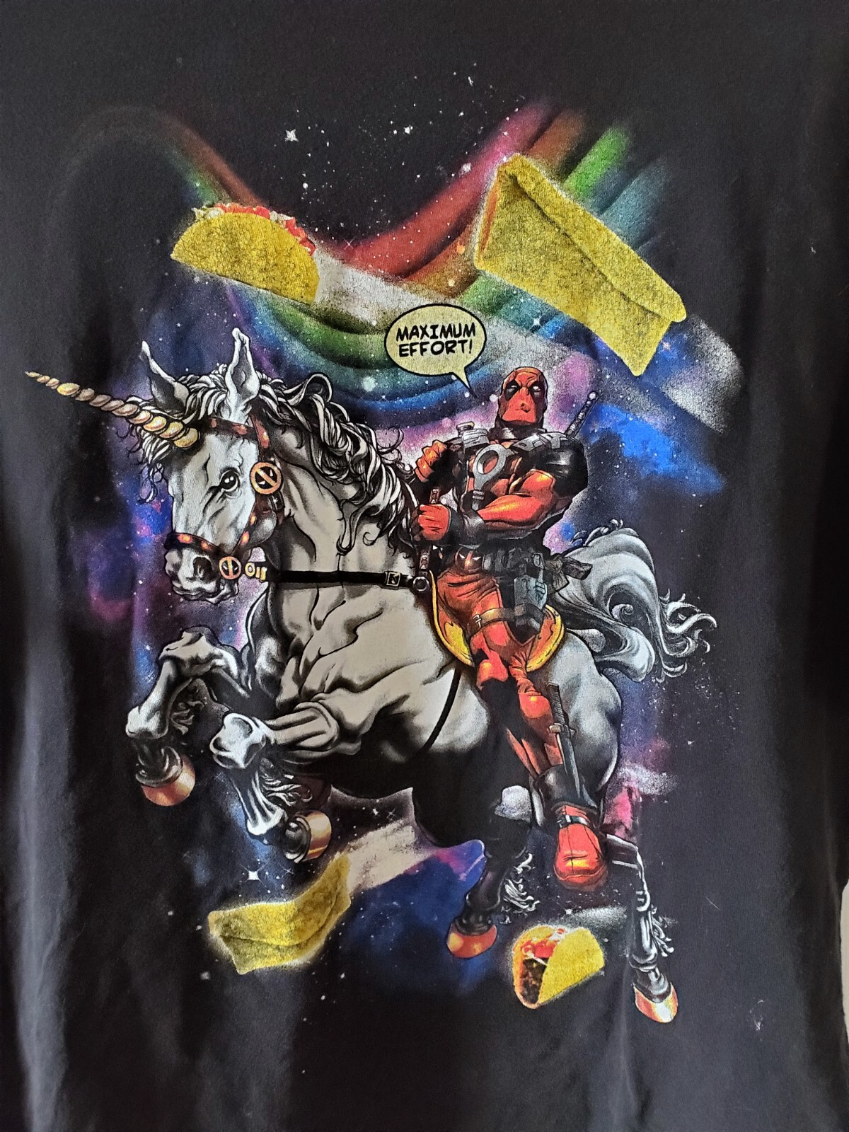 Deadpool Marvel Comics Funny Men's Graphic T-Shirt Unicorn Taco Size 2X gallery