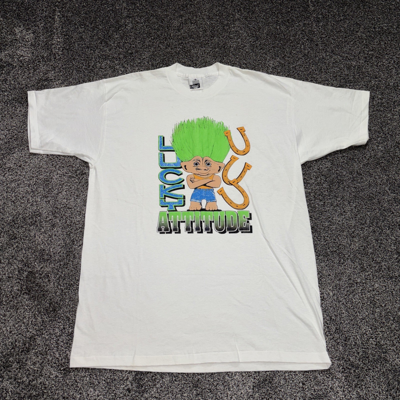 Vintage 90s Troll Lucky Attitude Single Stitch Shirt Size XL Rare Trolls Toy gallery