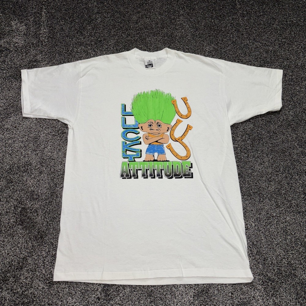 Vintage 90s Troll Lucky Attitude Single Stitch Shirt Size XL Rare Trolls Toy