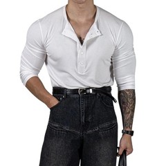 Ribbed Stretch Long Sleeve V Neck Athletic Top for Men Training Casual Wear