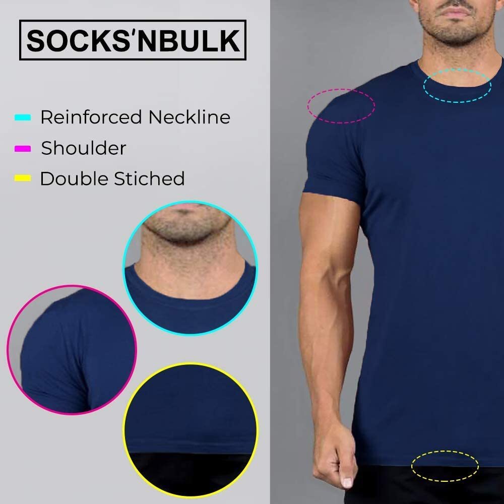 SOCKS'NBULK 6 Pack Bulk Mens Cotton Crew Neck Short Sleeve T-Shirts Mix Colors gallery