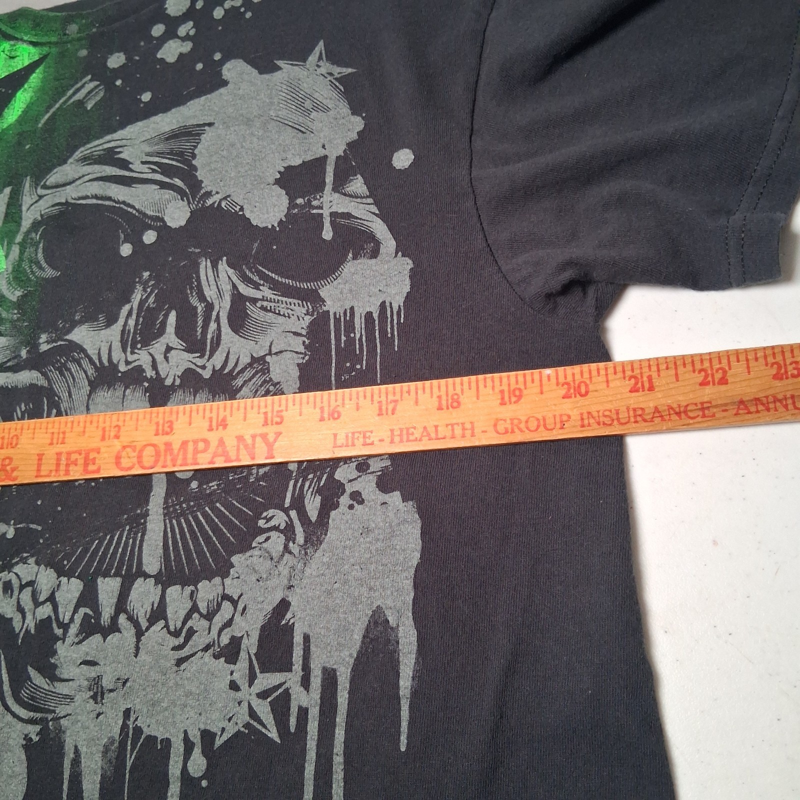 Vintage Y2K Dripping Skull T Shirt Black Neon Green Star Retro Skate Grunge Emo gallery
