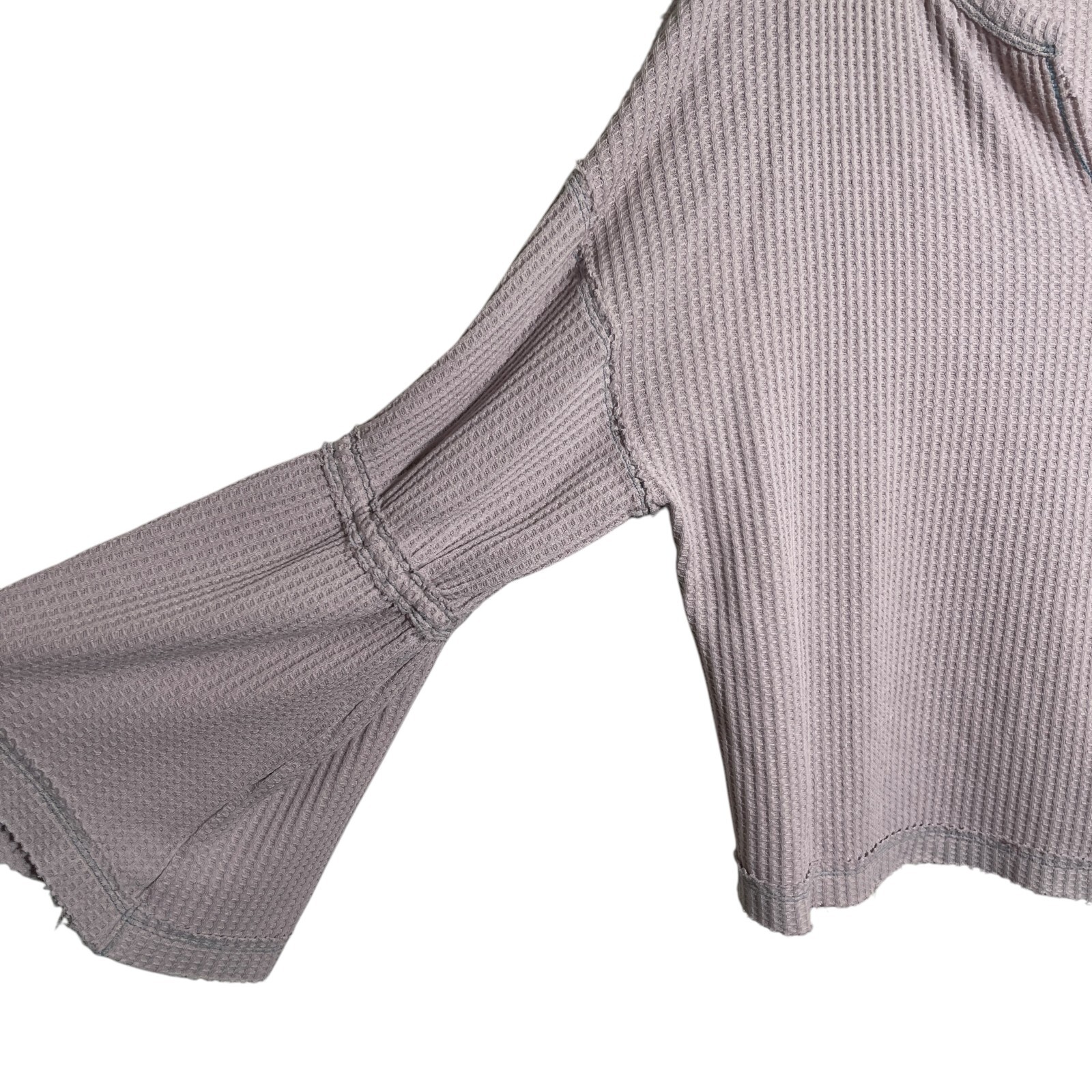 We The Free Blouse Women's Medium Thermal V-Neck Bell Sleeve Boho Slouchy Shirt gallery