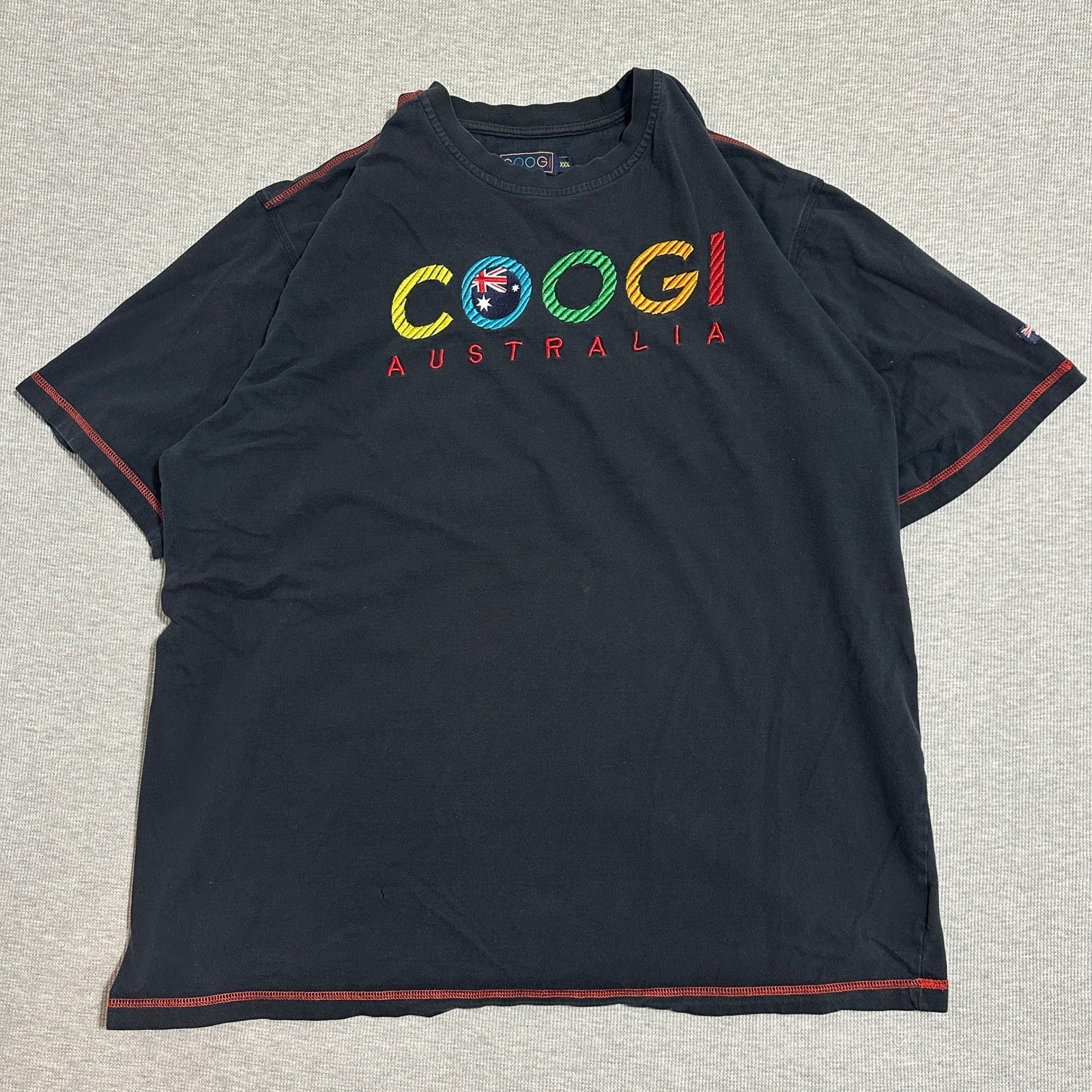 Y2K Coogi Australia Embroidered Multicolor Logo Contrast Stitch Tee Black 3XL gallery