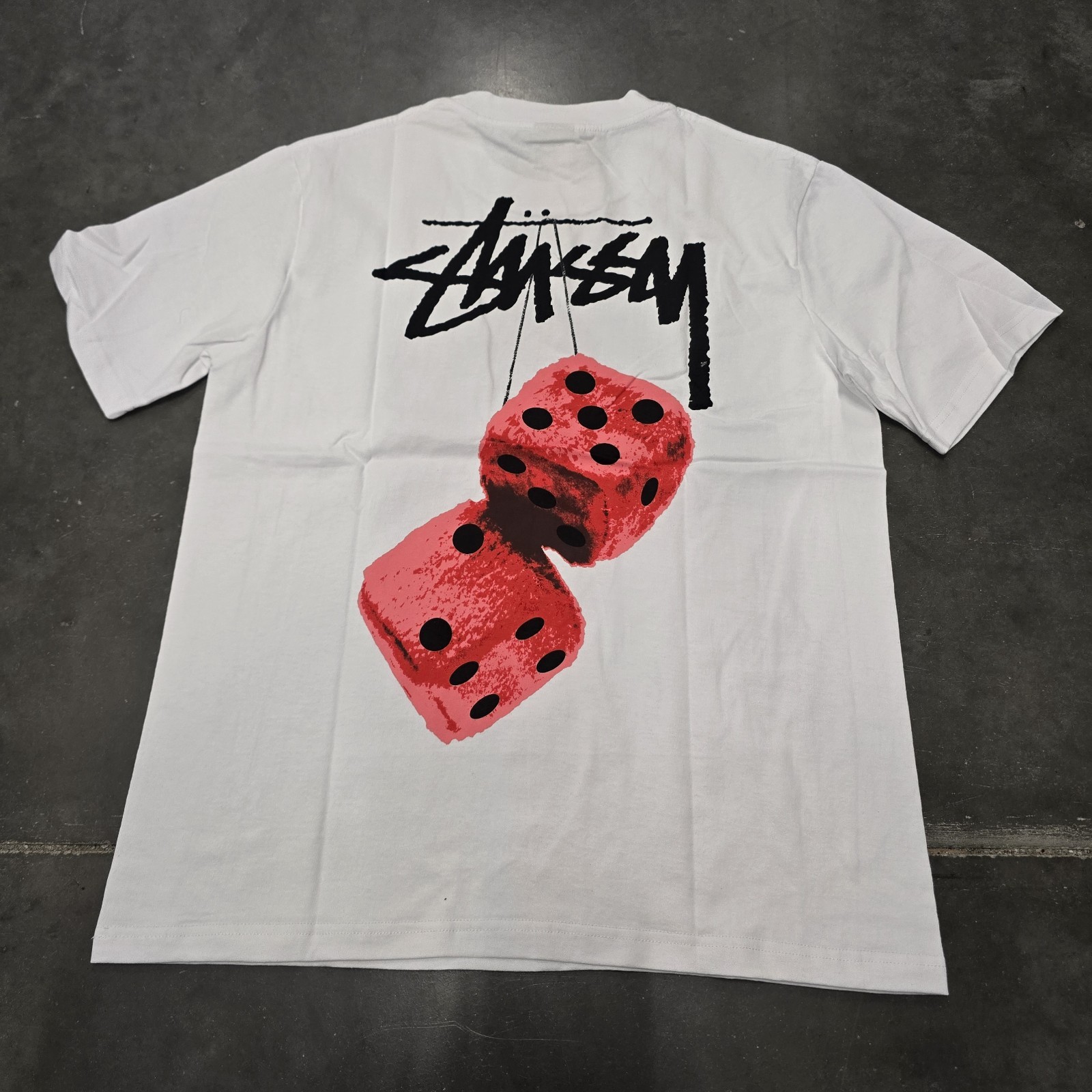 Stussy Fuzzy Dice Tee White SS22 Men’s Size medium Streetwear Graphic Tee Rare