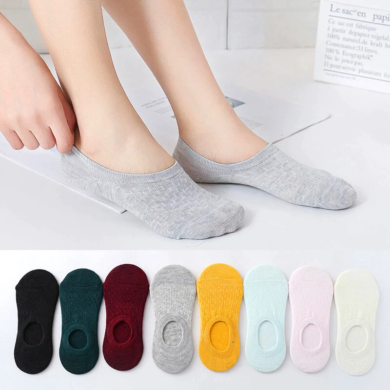 10 Pairs Women Invisible Socks No Show Nonslip Loafer Low Cut Solid Cotton 6-11