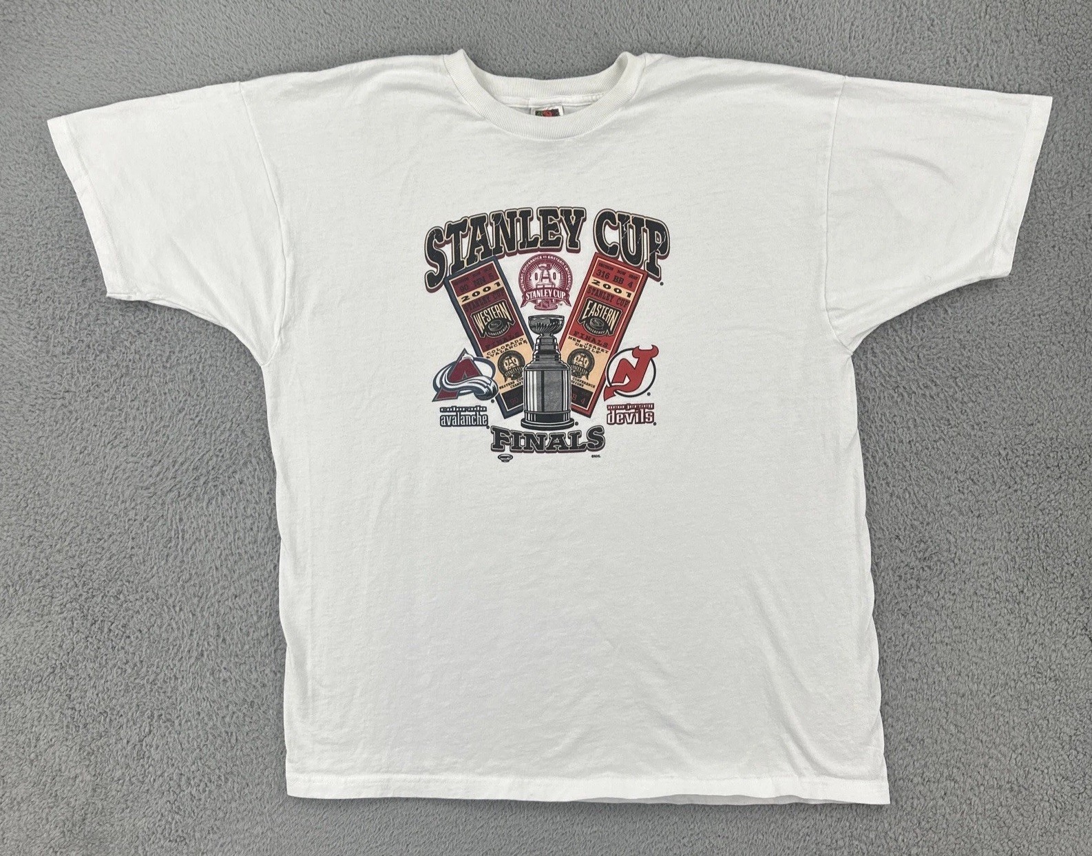 Vintage Fruit Of The Loom XL White Shirt 2001 NHL Hockey Stanley Cup Finals Tee