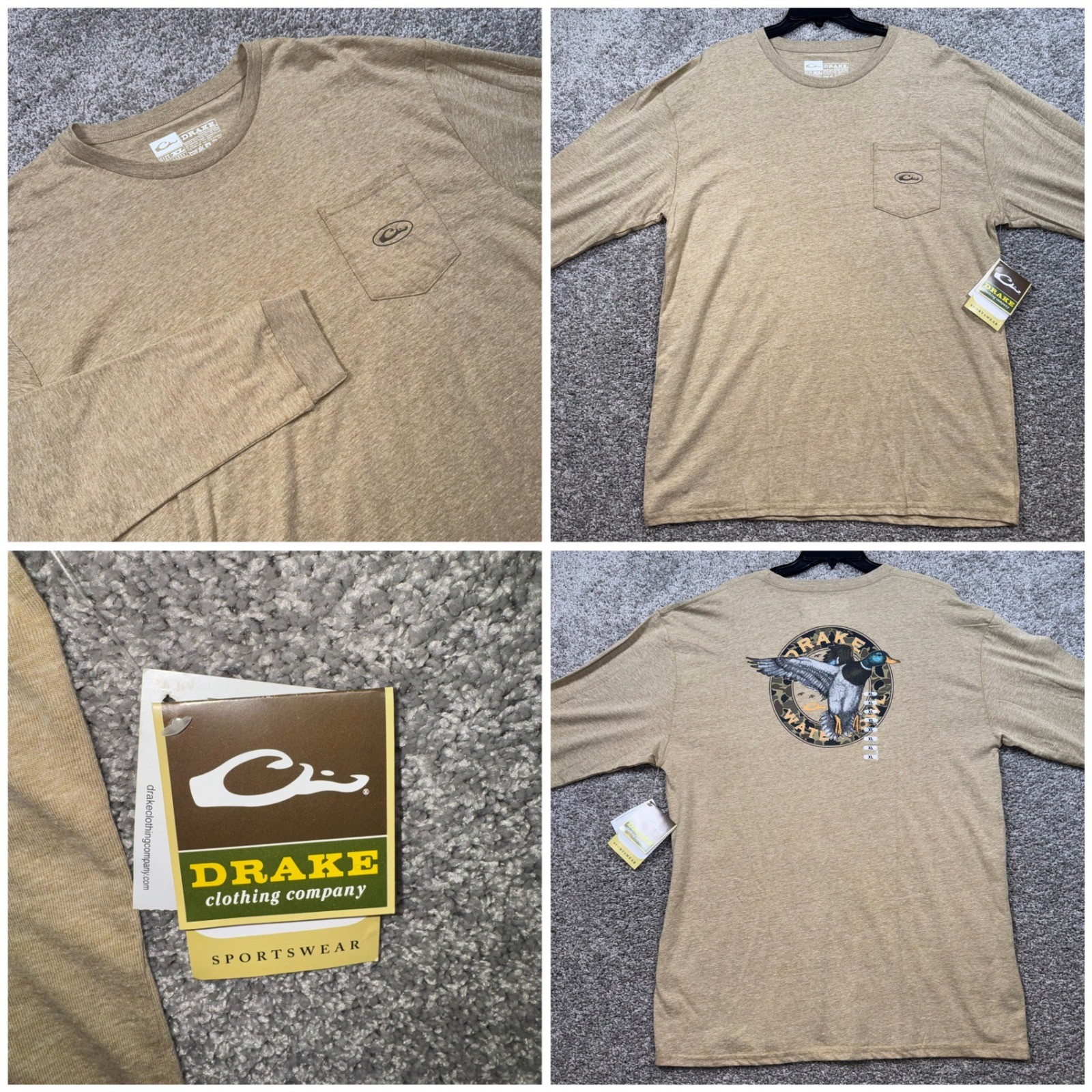 Drake Waterfowl Long Sleeve Pocket T-Shirt Men Circle Mallard Graphic Tan XL NEW gallery