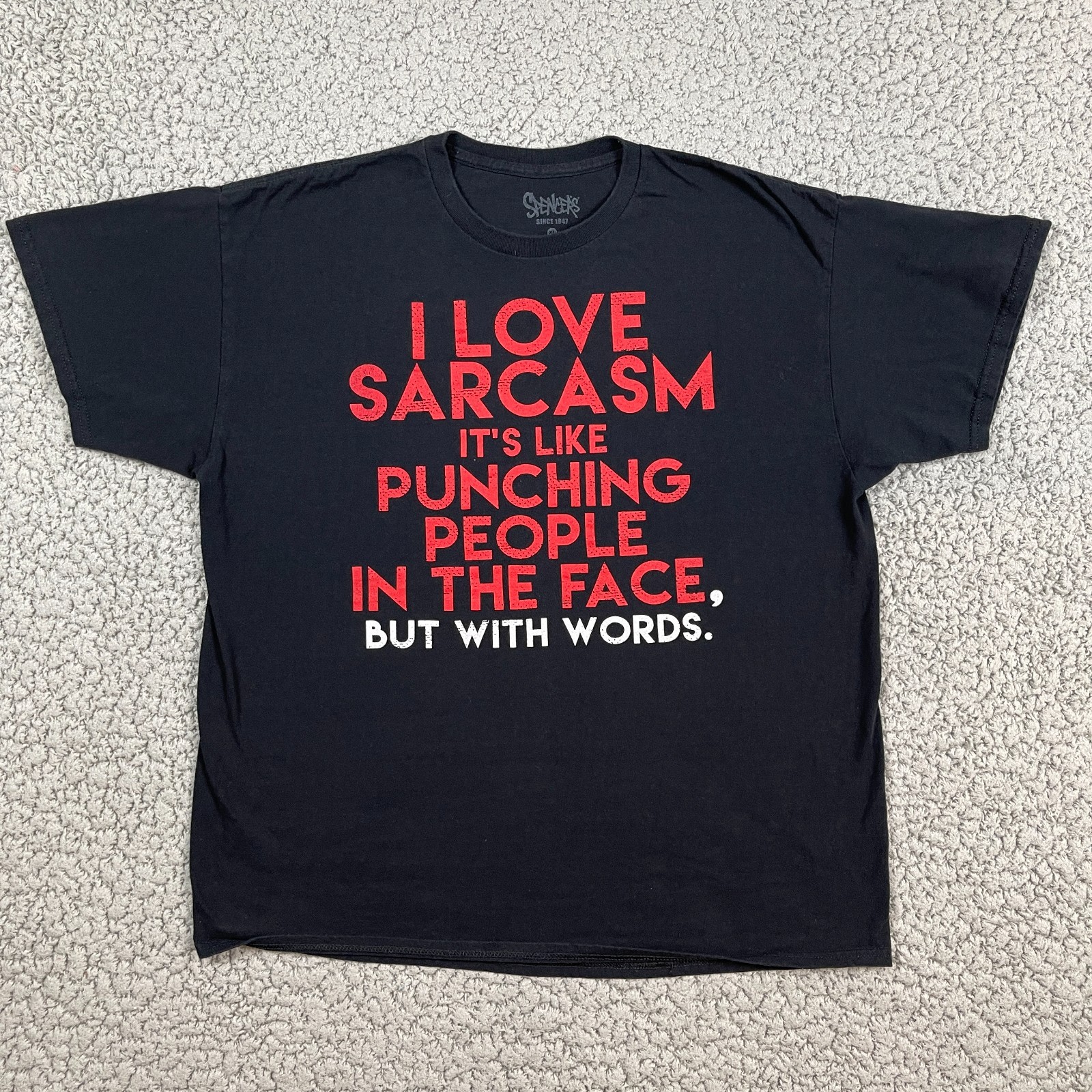 Spencer's Sarcasm Humor Shirt Mens XL Black Punching Faces Short Sleeve gallery
