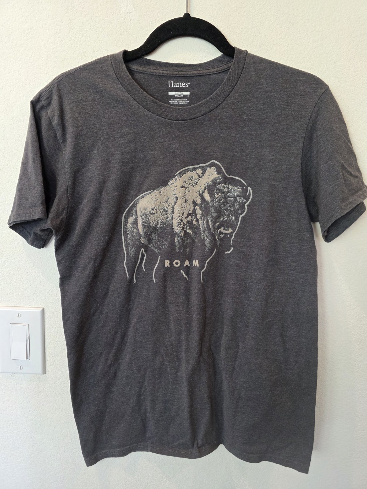 Hanes Mens National Parks T Shirt Sz S Bison Roam Raised Felt Print Heather Grey gallery