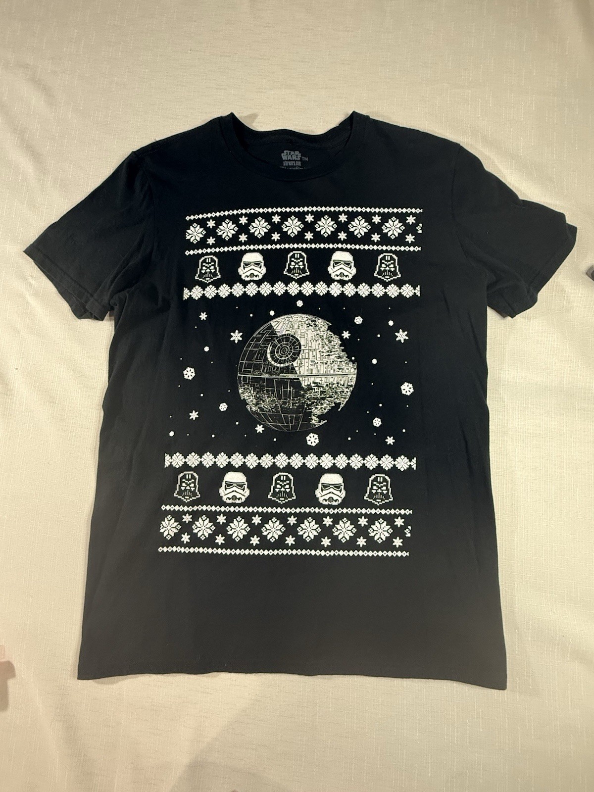 Black Size Medium Star Wars Death Star Christmas Tee 100% Cotton