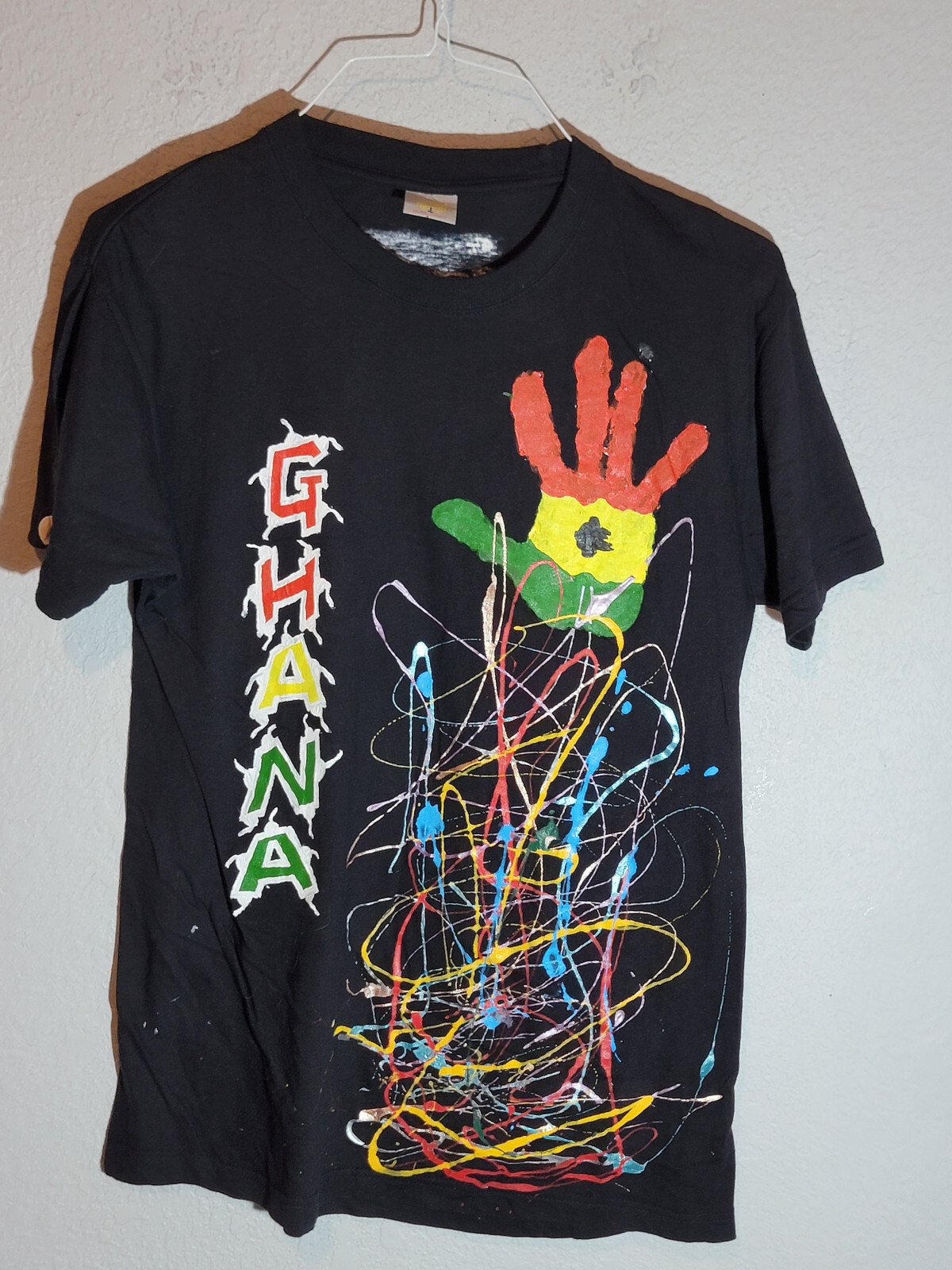 Golden Peacocks Ghana Art Shirt Men L Black Crew Neck Graphic Tee gallery