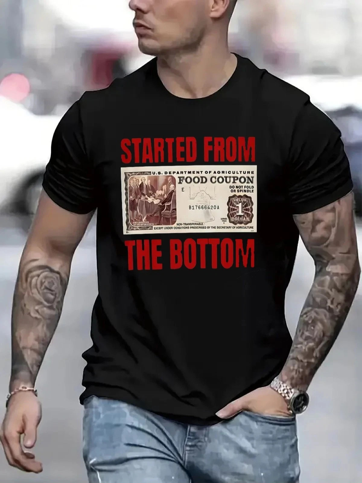 Men's Started From The Bottom Funny Graphic T-Shirt Streetwear Tee gallery