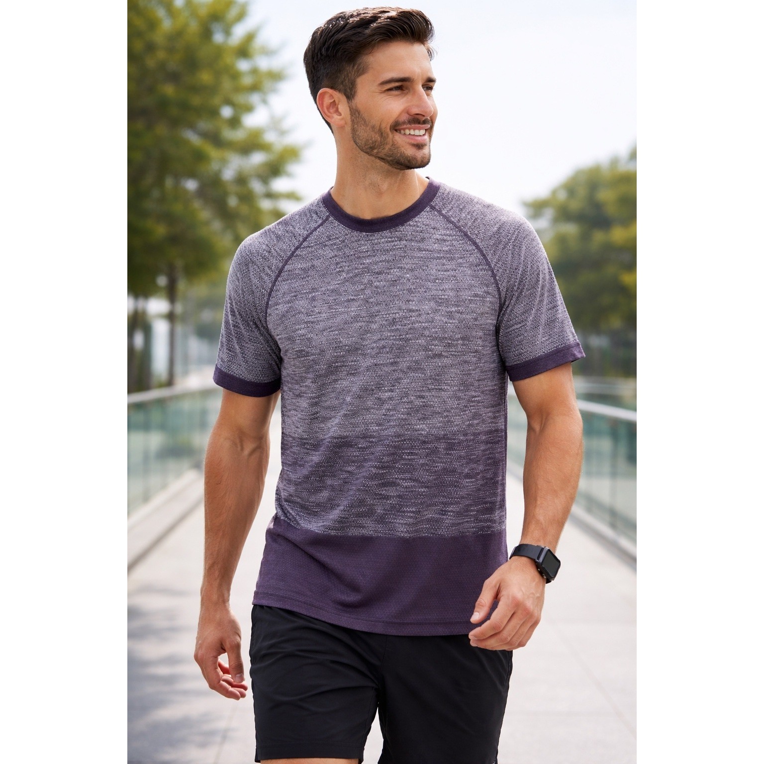 Zella Men's Small Gray Purple Ombre Textured Stretch T-Shirt Athletic Zella S gallery