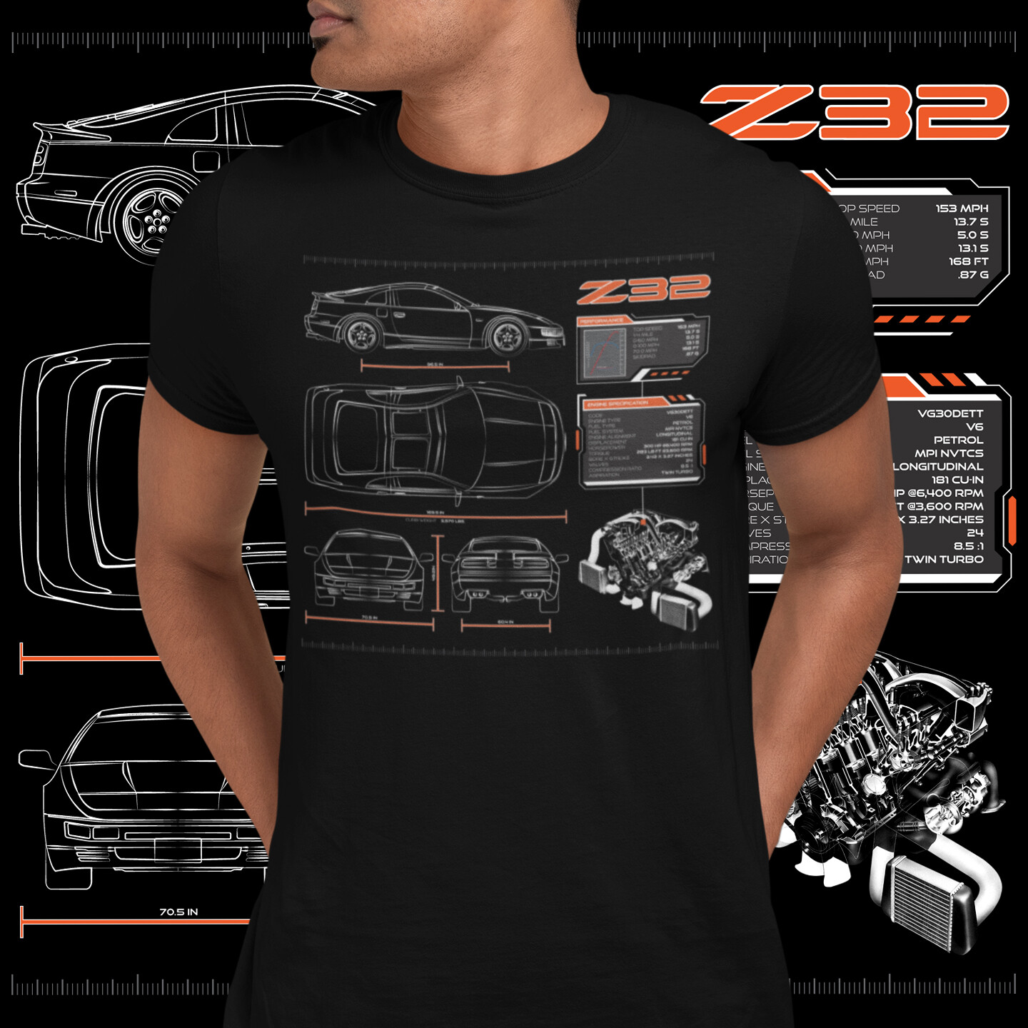 300ZX Z32 Twin Turbo VG30DETT Blueprint Short-Sleeve Unisex T-Shirt gallery
