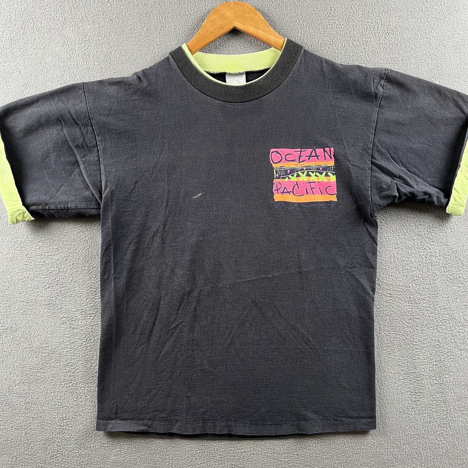 Vintage Ocean Pacific Shirt Mens Black Mint Green Layered 90s Surf Wave Tee OP gallery