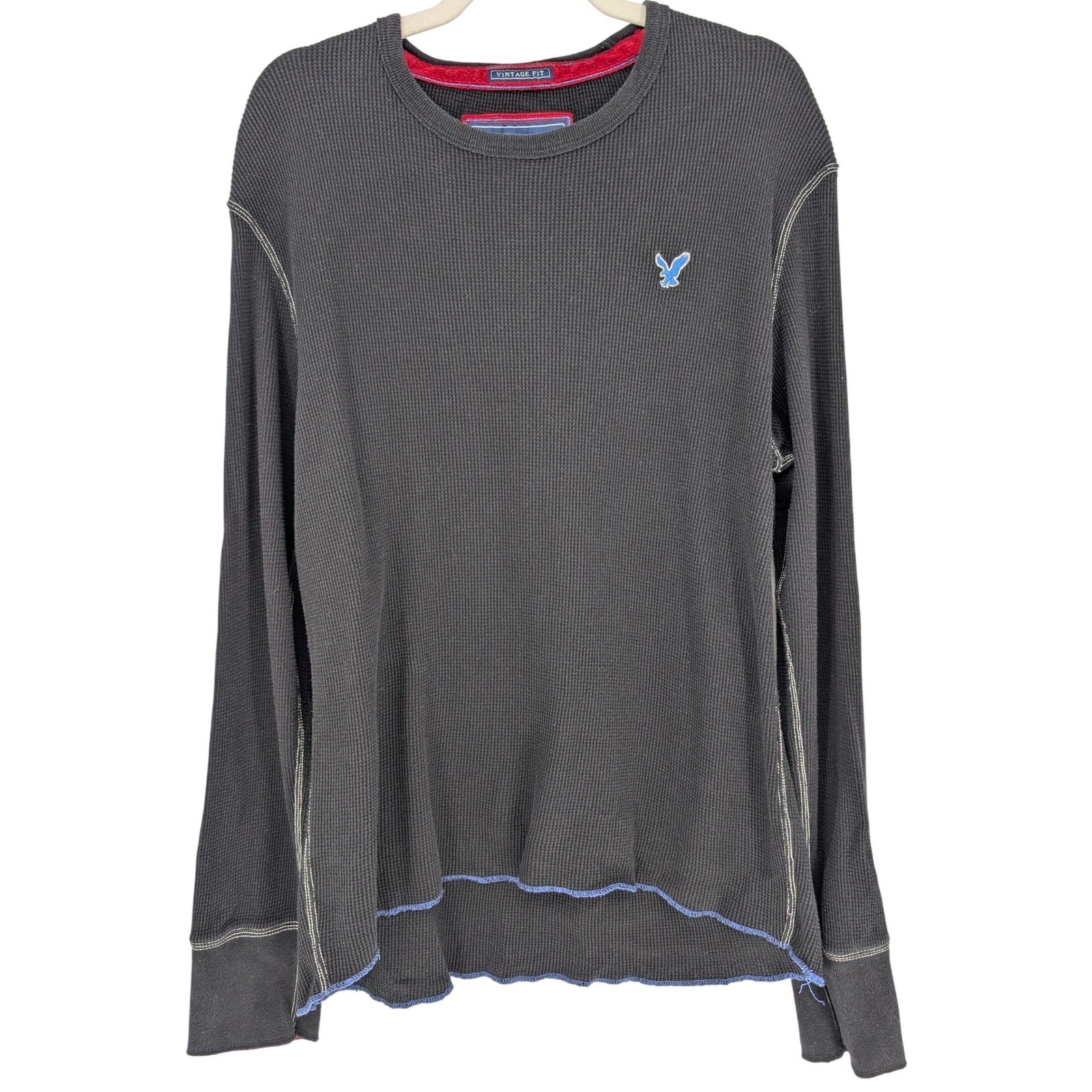Y2K American Eagle Thermal Shirt Mens XL Black Waffle Knit VTG Fit Long Sleeve gallery